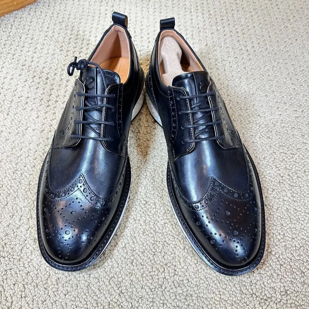 Ecco St. 1 Hybrid Men's Black Leather Wingtip Derby sz 11-11.5 PHORENE Midsole - Picture 1 of 8